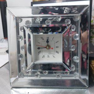 Desk Clocks Crystal Sparkle Beads Twinkle Bling Mirrored Table Top Clock Decor
